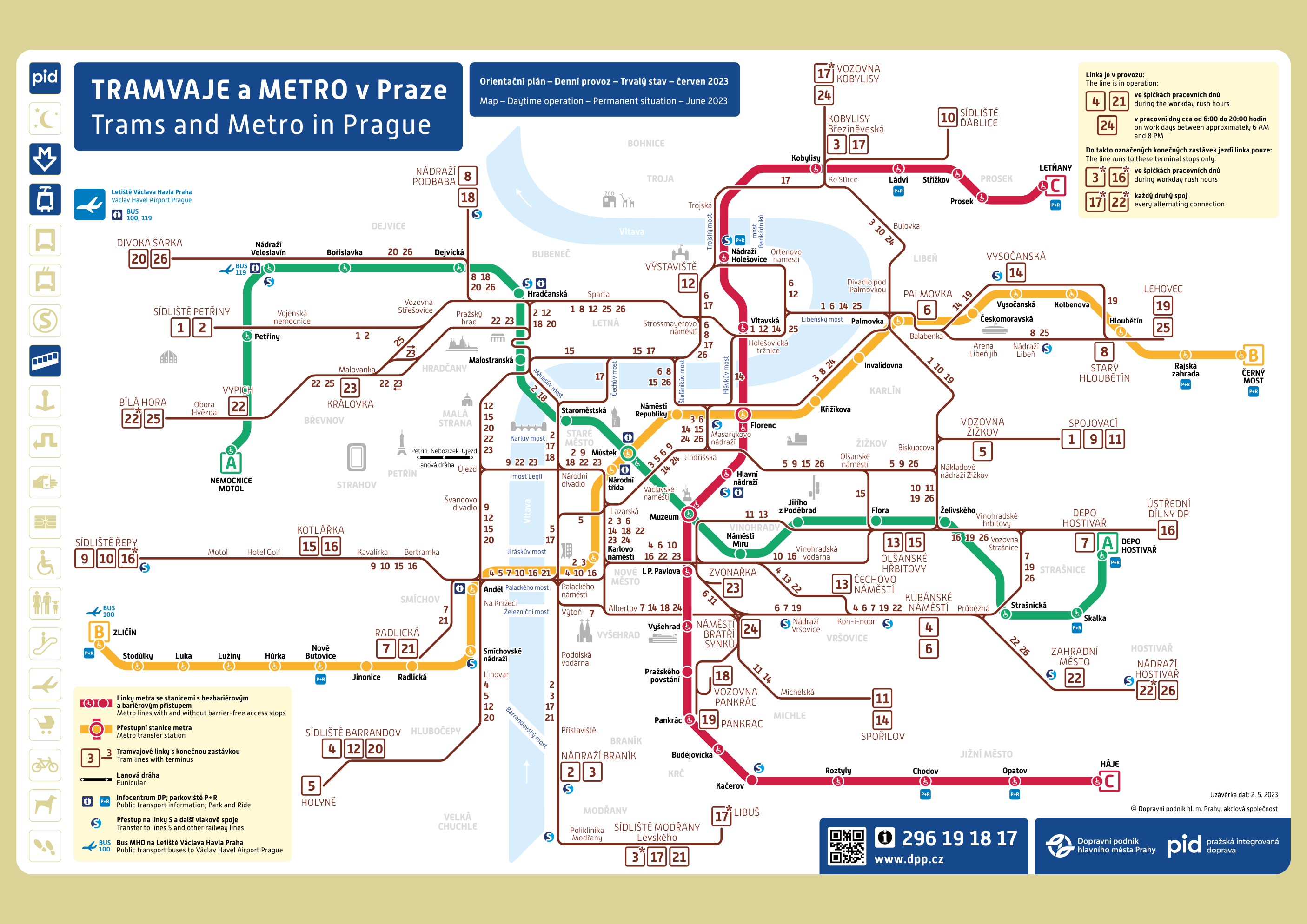 Maps and traffic scheme Prague Public Transit Company, jointstock